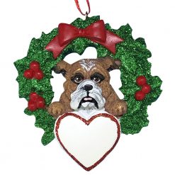Bulldog With Wreath Personalized Christmas Ornament - blank