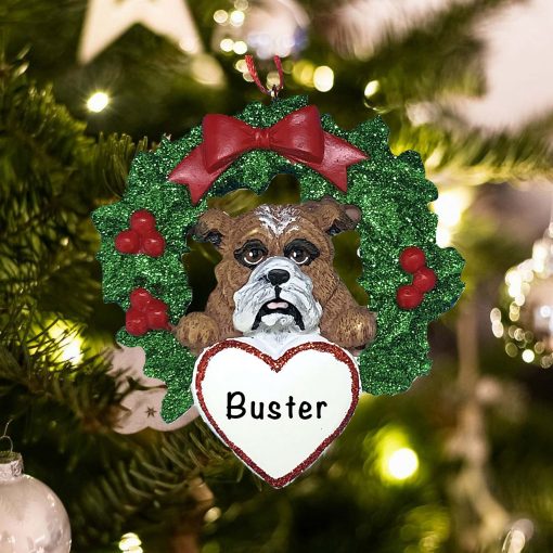 Personalized Bulldog with Wreath Christmas Ornament