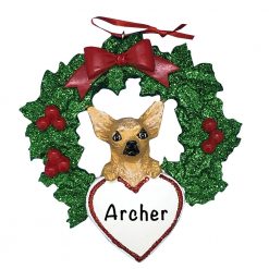 Chihuahua With Wreath Personalized Christmas Ornament