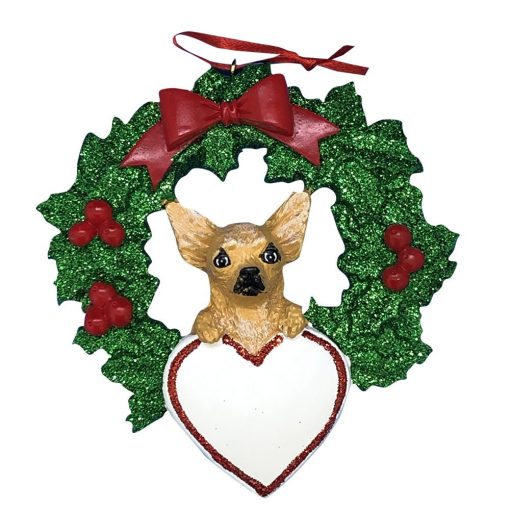 Chihuahua With Wreath Personalized Christmas Ornament - blank