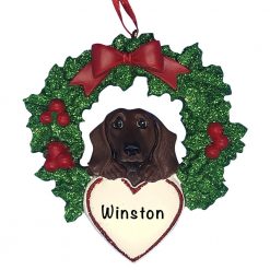Dachshund With Wreath Personalized Christmas Ornament