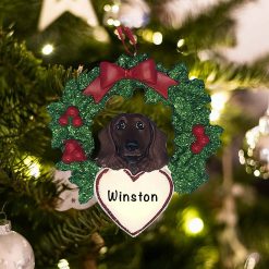 Personalized Dachshund with Wreath Christmas Ornament