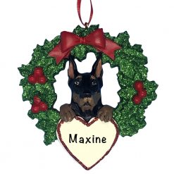 Doberman Pinscher With Wreath Personalized Christmas Ornament