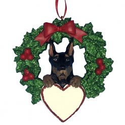 Doberman Pinscher With Wreath Personalized Christmas Ornament - blank