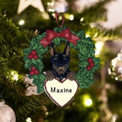 Personalized Doberman Pinscher with Wreath Christmas Ornament