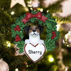 Personalized Jack Russell with Wreath Christmas Ornament