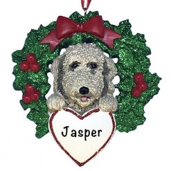 Labradoodle With Wreath Personalized Christmas Ornament