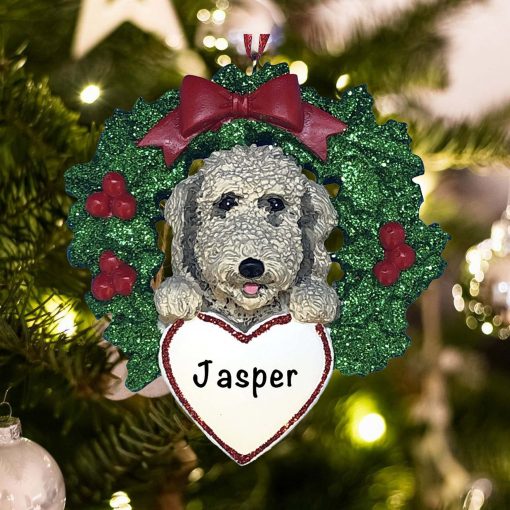 Personalized Labradoodle with Wreath Christmas Ornament