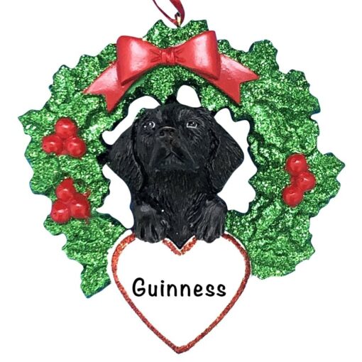 Black Lab With Wreath Personalized Christmas Ornament