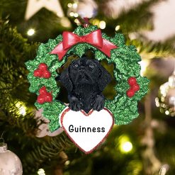 Personalized Black Lab with Wreath Christmas Ornament
