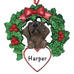 Chocolate Lab With Wreath Personalized Christmas Ornament