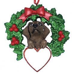 Chocolate Lab With Wreath Personalized Christmas Ornament - blank