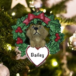 Personalized Yellow Lab with Wreath Christmas Ornament