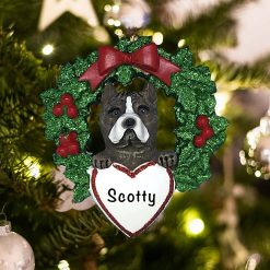 Personalized Pitbull with Wreath Christmas Ornament