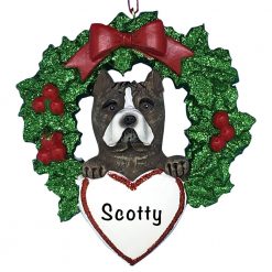 Pitbull With Wreath Personalized Christmas Ornament