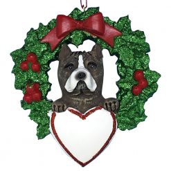 Pitbull With Wreath Personalized Christmas Ornament -blank