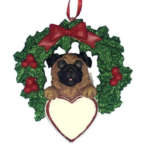 Pug With Wreath Personalized Christmas Ornament -blank