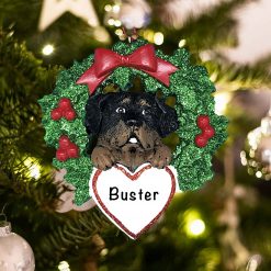 Personalized Rottweiler with Wreath Christmas Ornament