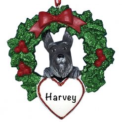 Schnauzer With Wreath Personalized Christmas Ornament
