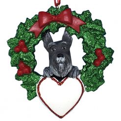 Schnauzer With Wreath Personalized Christmas Ornament - blank