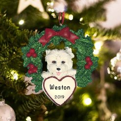 Personalized Westie with Wreath Christmas Ornament
