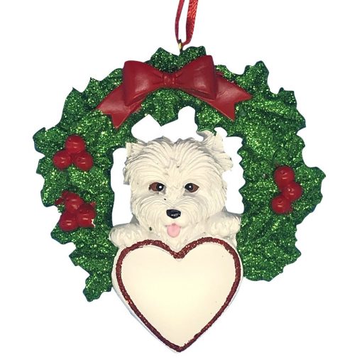 Westie With Wreath Personalized Christmas Ornament - blank