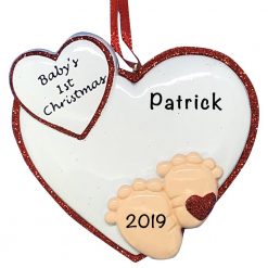 Baby Feet 1st Christmas Red Personalized Christmas Ornament