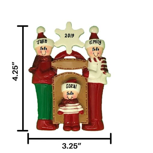 Sledding Family of 3 Personalized Christmas Ornament