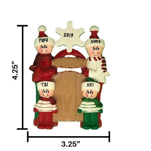 Sledding Family of 4 Personalized Christmas Ornament