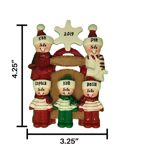 Sledding Family of 5 Personalized Christmas Ornament