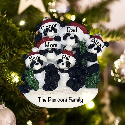Personalized Panda Family of 6 Christmas Ornament