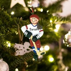 Personalized Ice Hockey Player Girl Christmas Ornament