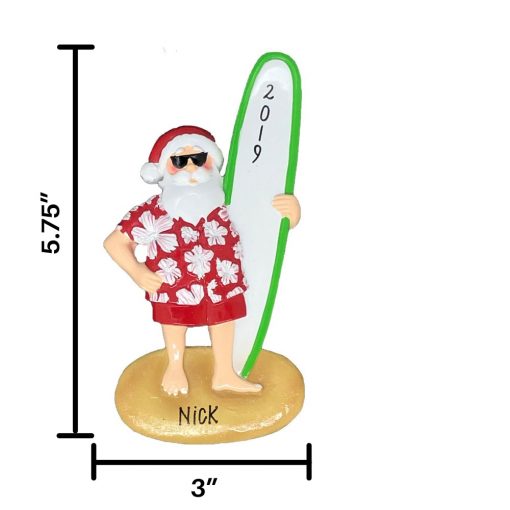 Surfing Santa Personalized Christmas Ornament