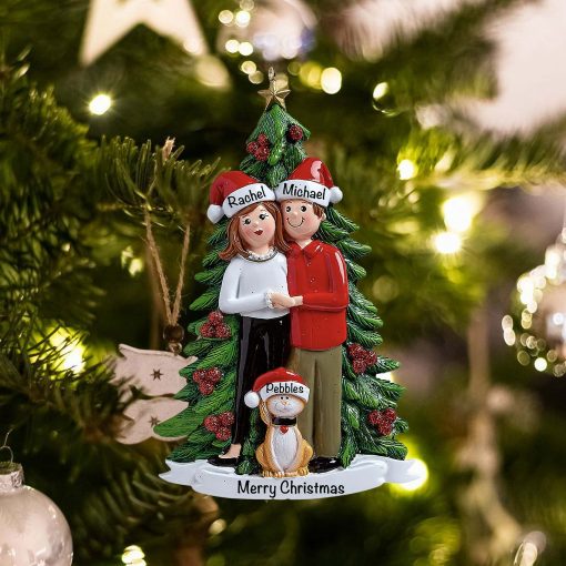 Personalized Christmas Couple with Cat Christmas Ornament