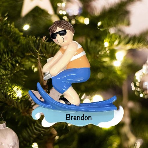 Personalized Water Ski Boy Christmas Ornament