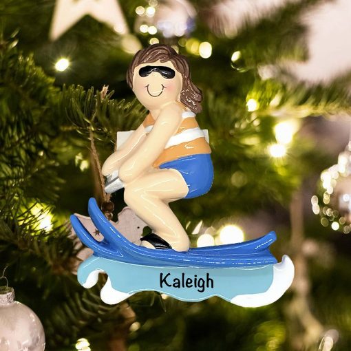 Personalized Water Ski Girl Brown Hair Christmas Ornament
