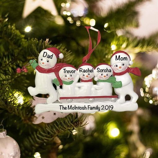 Personalized Snowmen Sled Family Christmas Ornament
