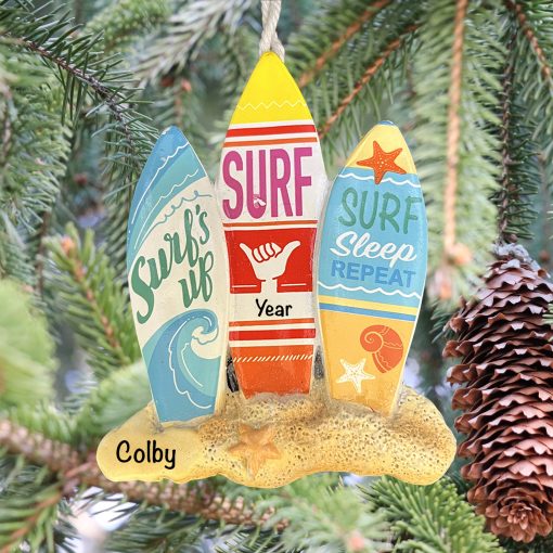 Surfing Beach Personalized Christmas Ornament Gift
