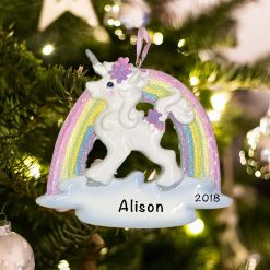 Personalized Unicorn Rainbow Christmas Ornament