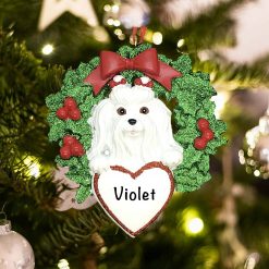 Personalized Maltese Dog with Wreath Christmas Ornament
