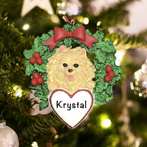 Personalized Pomeranian with Wreath Christmas Ornament