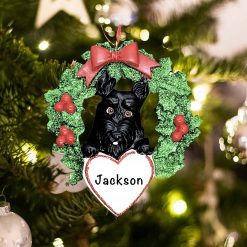 Personalized Scottie Dog with Wreath Christmas Ornament