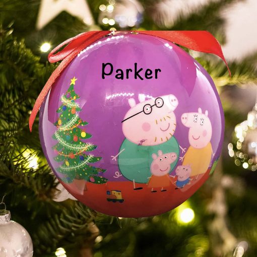 Personalized Peppa Pig Purple Ball Christmas Ornament