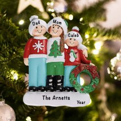 Personalized Ugly Sweater Family of 3 Christmas Ornament