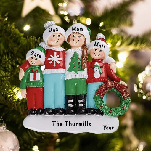 Personalized Ugly Sweater Family of 4 Christmas Ornament