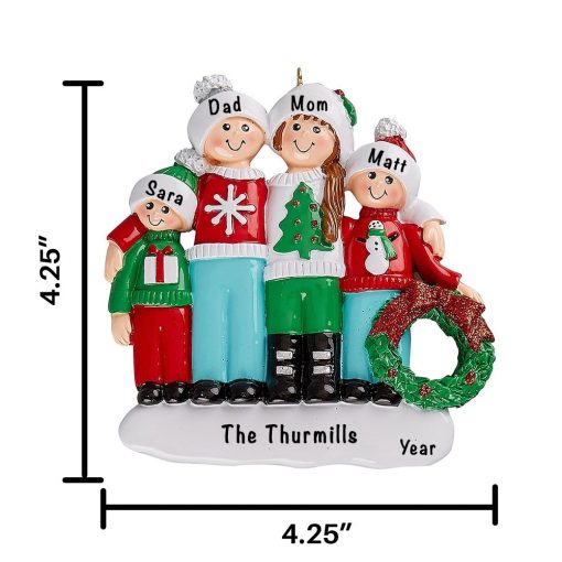 Ugly Sweater Family of 4 Personalized Christmas Ornament