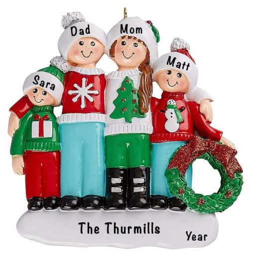 Ugly Sweater Family of 4 Personalized Ornament