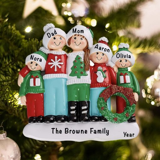 Personalized Ugly Sweater Family of 5 Christmas Ornament