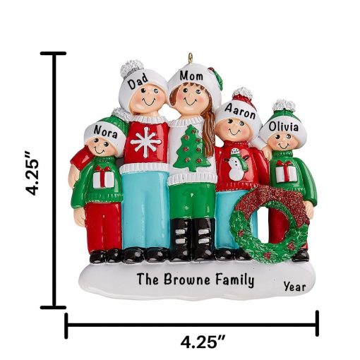 Ugly Sweater Family of 5 Personalized Christmas Ornament
