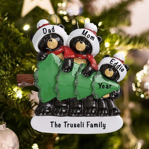 Personalized Black Bear Christmas Tree Family of 3 Christmas Ornament